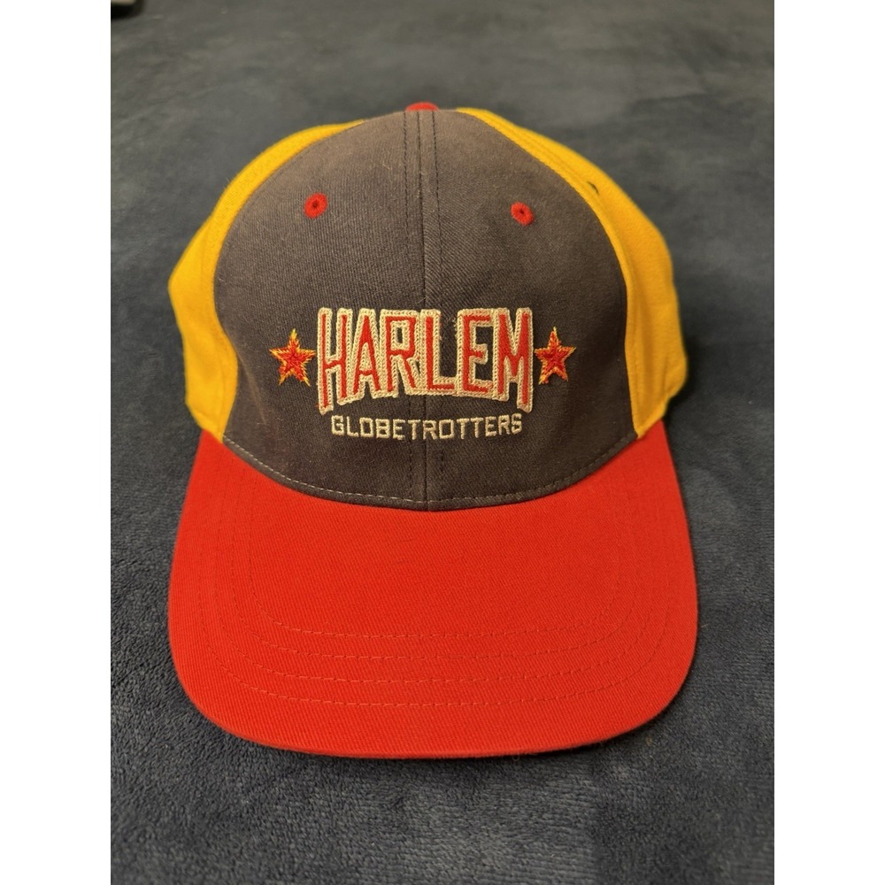 Vtg Harlem Globetrotters Baseball Hat Flex Fit Red Yellow Grey M/L One Size